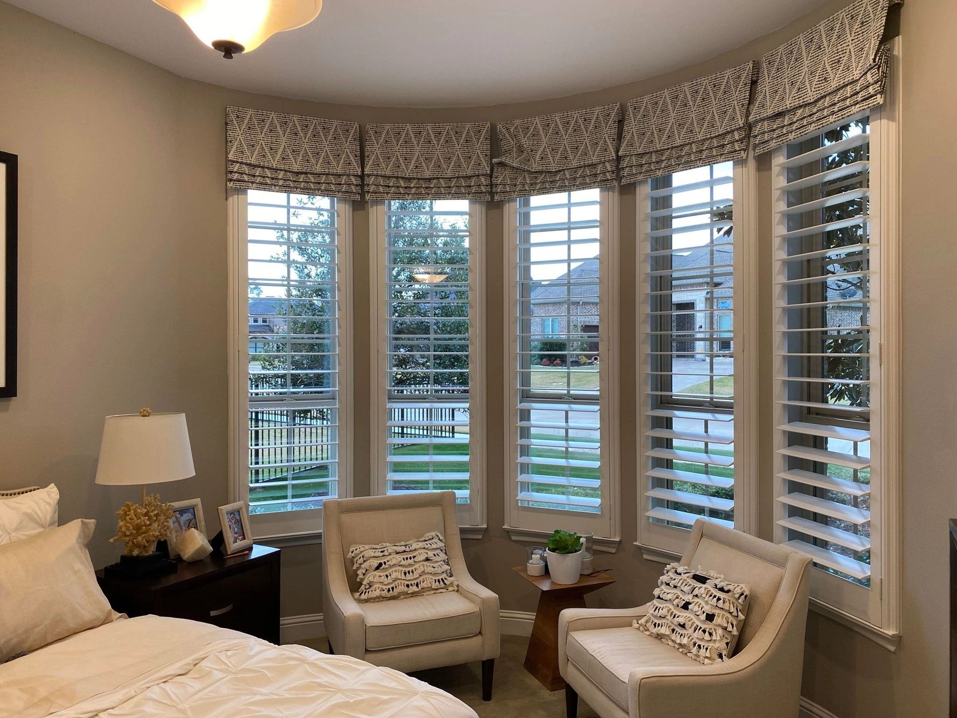 Bedroom bay window with custom shutters