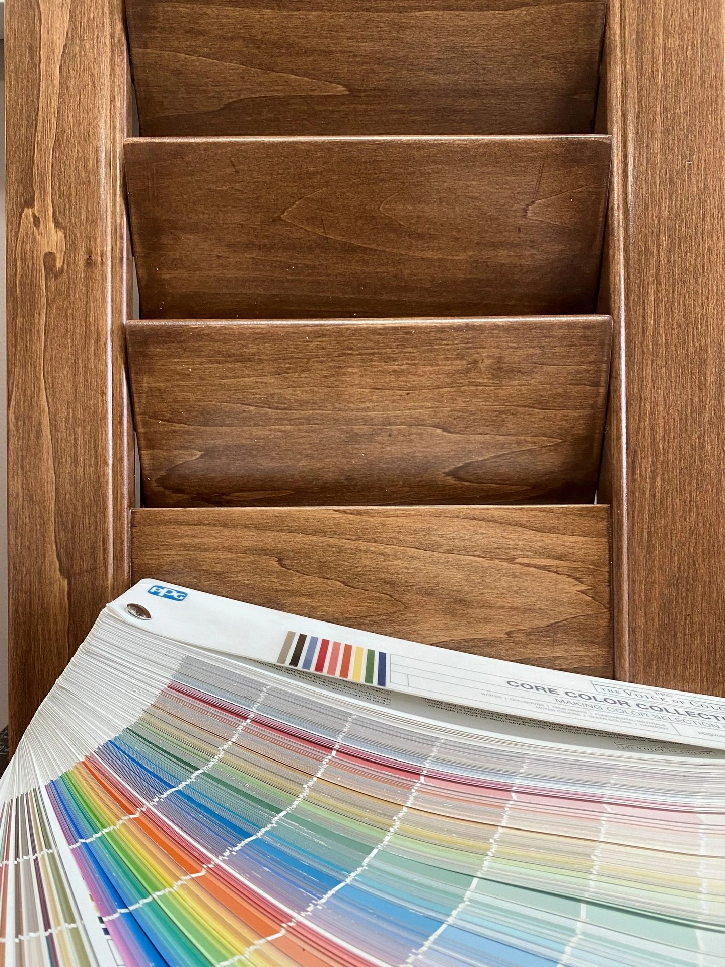 Wood shutter finish samples and color swatches